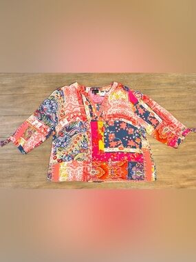 Jones New York Colorblock Patchwork Tunic - Pink, Navy & Yellow